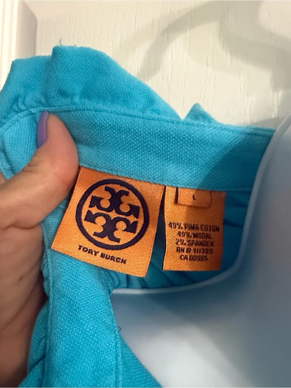 Tory Burch Aqua Ruffle-Placket Short Sleeve Tee - Picture 2 of 7
